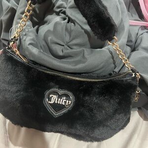 Juicy Couture Black Faux Fur Chain Shoulder Bag